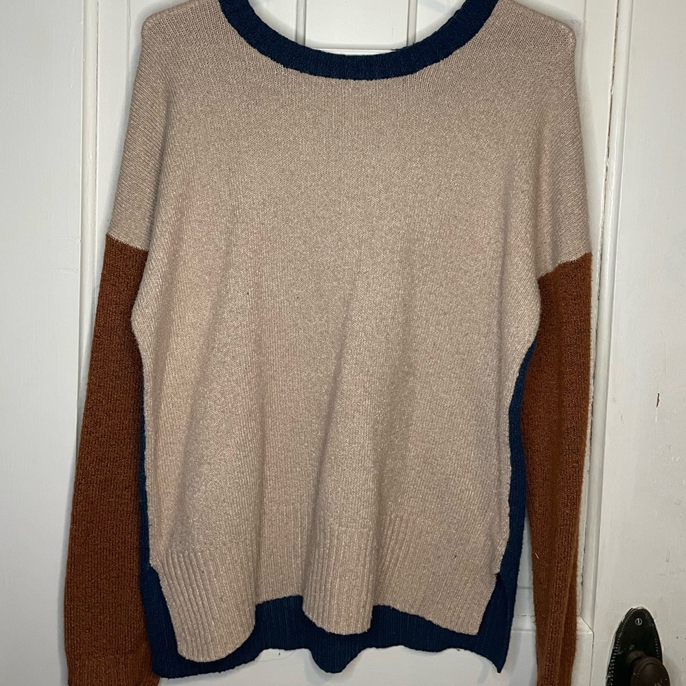 Reversible Knitted Colorblock Brown and Blue Comfy Sweater